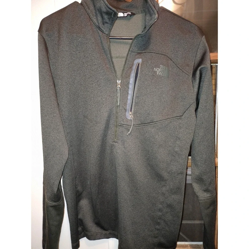 Mens North Face 1/4 Zip Fleece Pullover, Olive Green